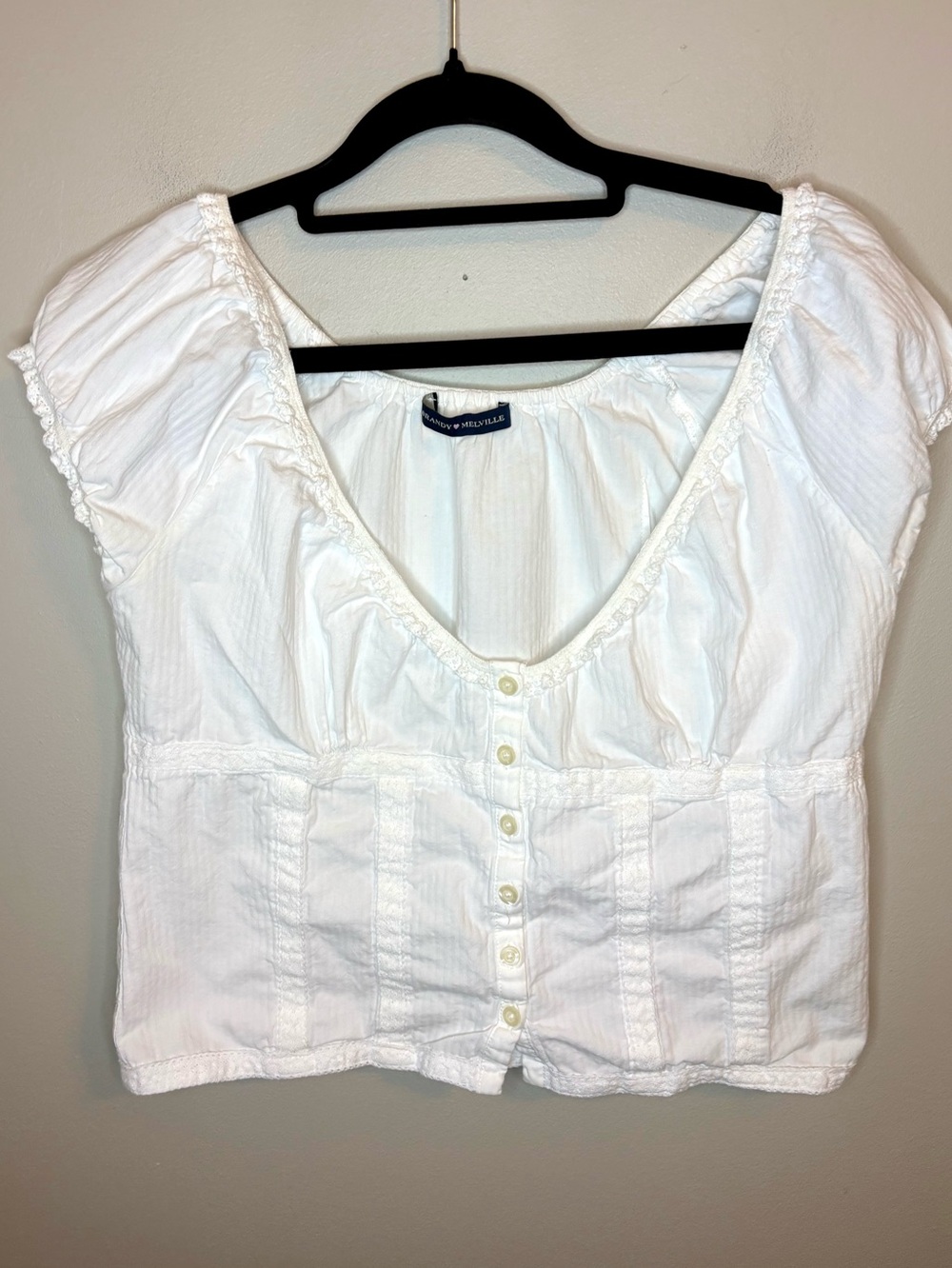 Brandy Melville White Cotton Button Front Blouse Coquette Y2K Cottagecore